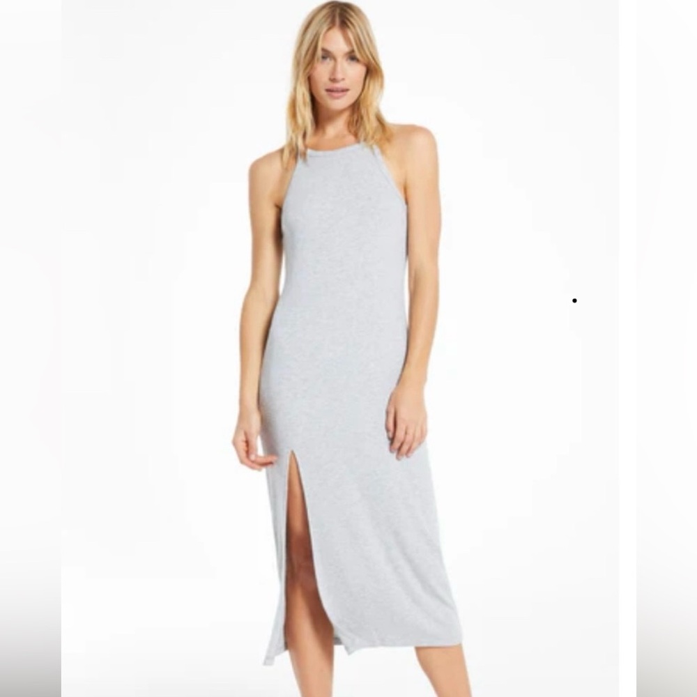 Z Supply Palisades Rib Midi Dress Gray Color Size Small